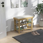 Bamboo Entryway Bench with Shoe Storage and Cushion