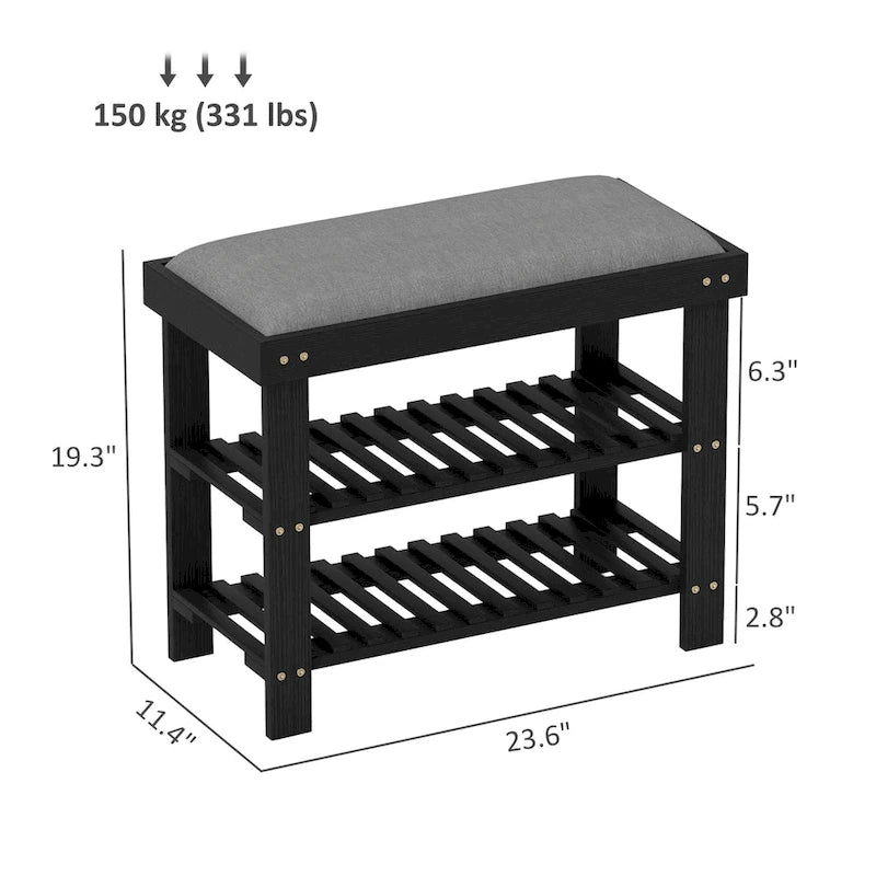 Bamboo Entryway Bench with Shoe Storage and Cushion