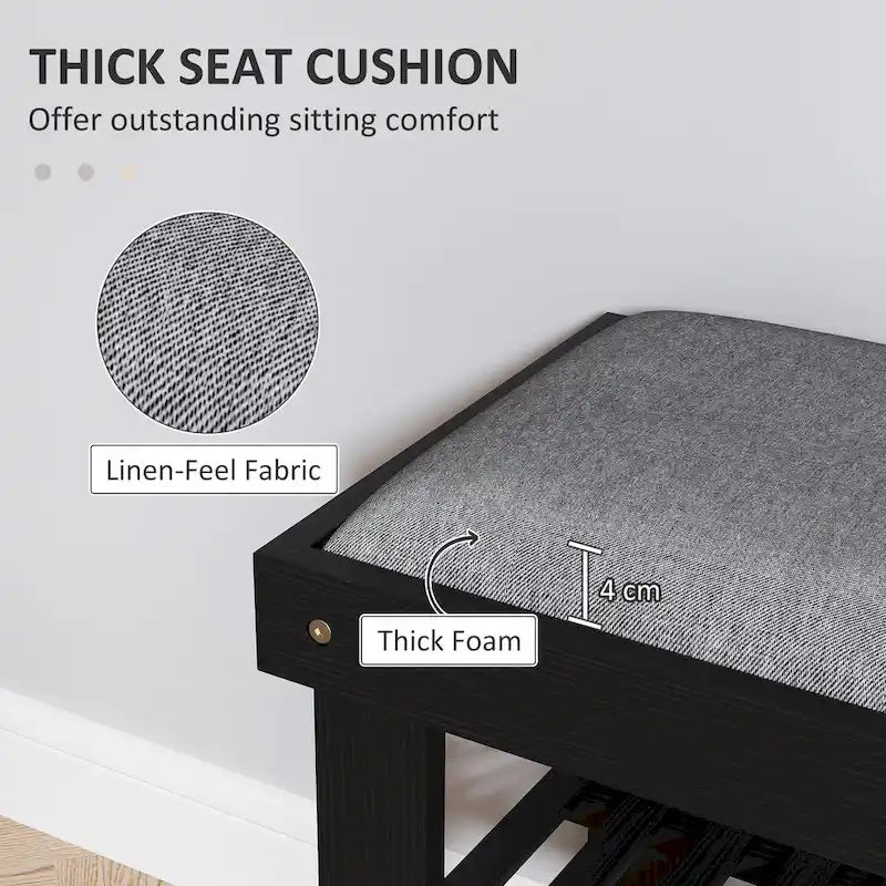 Bamboo Entryway Bench with Shoe Storage and Cushion