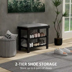 Bamboo Entryway Bench with Shoe Storage and Cushion
