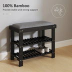 Bamboo Entryway Bench with Shoe Storage and Cushion
