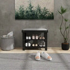 Bamboo Entryway Bench with Shoe Storage and Cushion