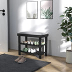 Bamboo Entryway Bench with Shoe Storage and Cushion