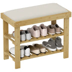 Bamboo Entryway Bench with Shoe Storage and Cushion