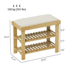 Bamboo Entryway Bench with Shoe Storage and Cushion
