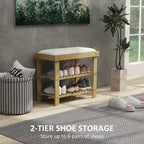 Bamboo Entryway Bench with Shoe Storage and Cushion