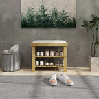 Bamboo Entryway Bench with Shoe Storage and Cushion