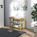Bamboo Entryway Bench with Shoe Storage and Cushion