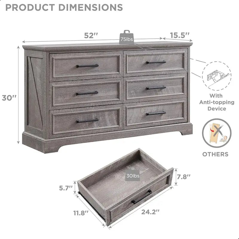 6-Drawer Dresser with Wood Grain Finish