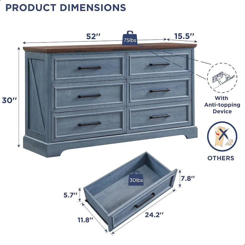 6-Drawer Dresser with Wood Grain Finish