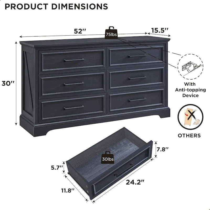 6-Drawer Dresser with Wood Grain Finish