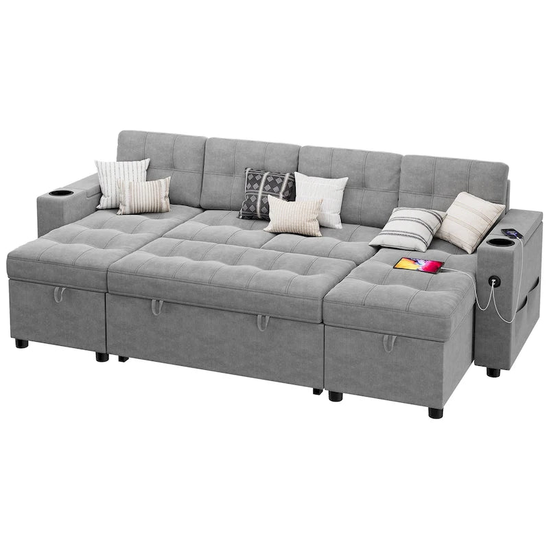 U-Shaped Sectional Sofa with Pull-Out Sleeper and Storage