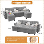 U-Shaped Sectional Sofa with Pull-Out Sleeper and Storage