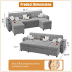 U-Shaped Sectional Sofa with Pull-Out Sleeper and Storage