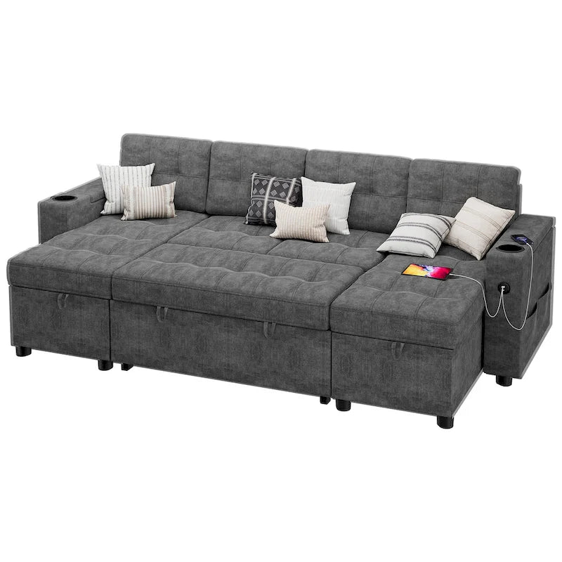 U-Shaped Sectional Sofa with Pull-Out Sleeper and Storage
