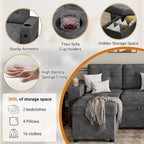 U-Shaped Sectional Sofa with Pull-Out Sleeper and Storage