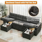 U-Shaped Sectional Sofa with Pull-Out Sleeper and Storage