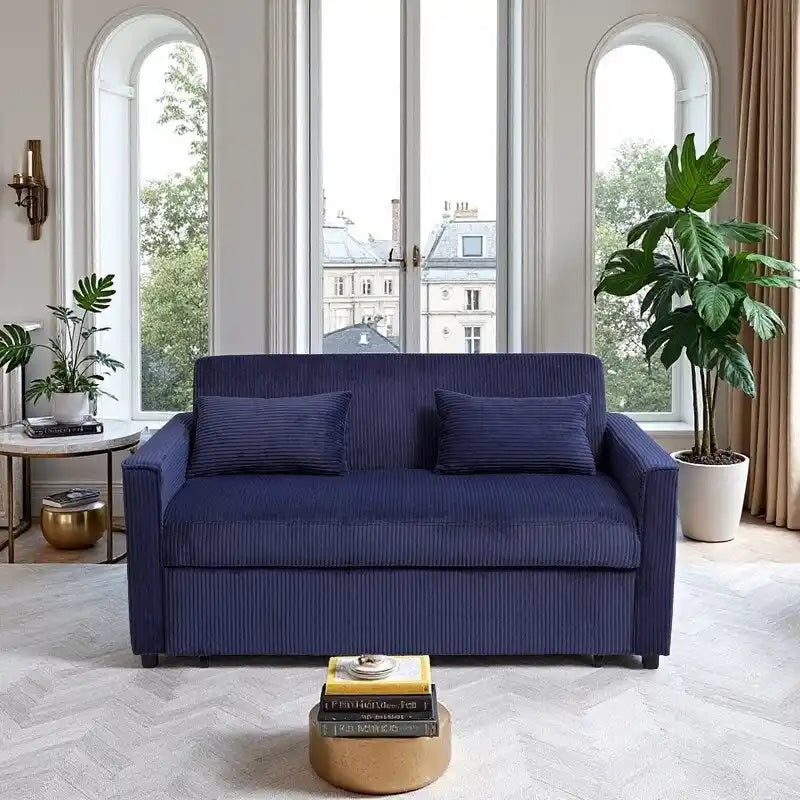 Convertible Corduroy Sofa with Adjustable Backrest and Storage Pocket