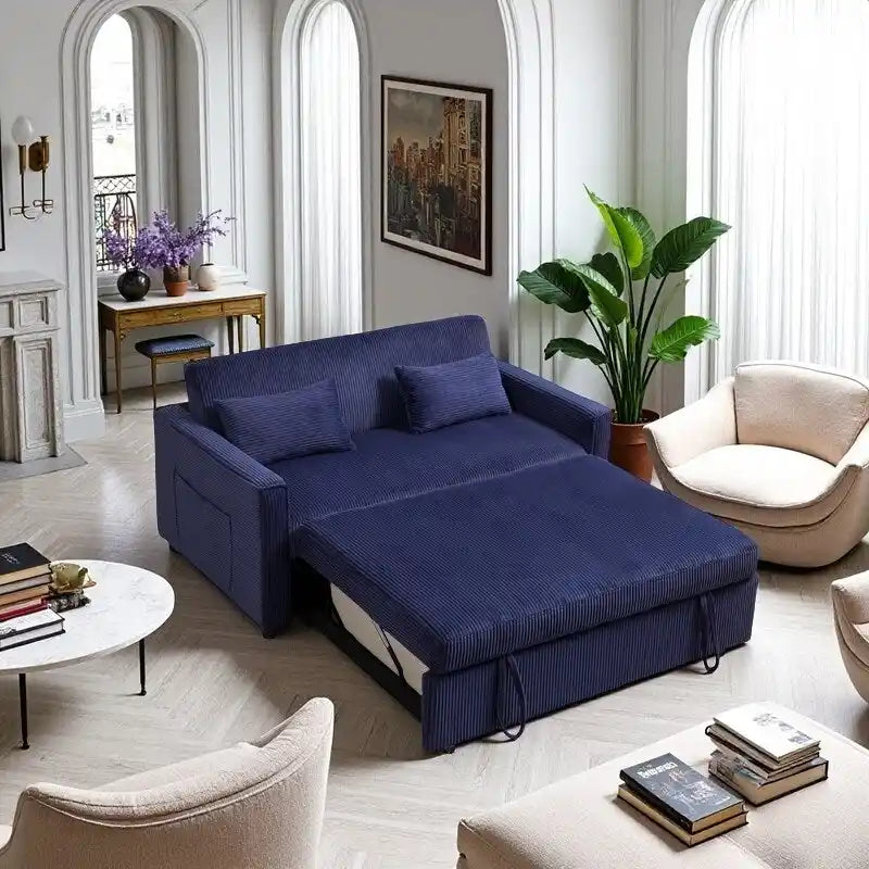 Convertible Corduroy Sofa with Adjustable Backrest and Storage Pocket