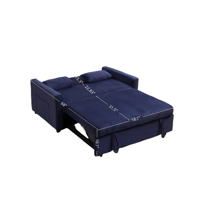 Convertible Corduroy Sofa with Adjustable Backrest and Storage Pocket
