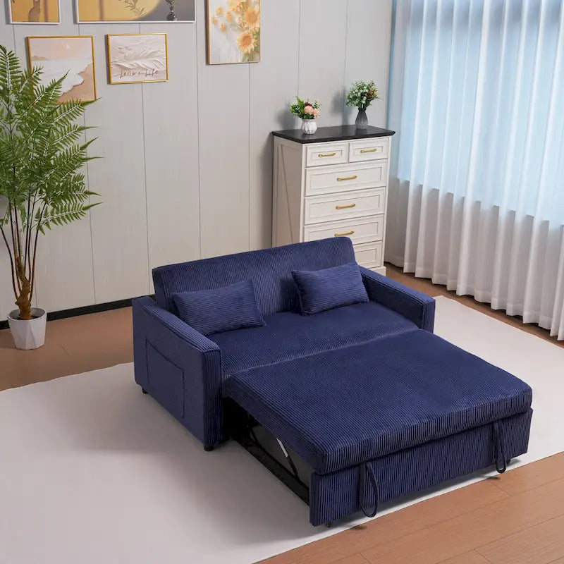 Convertible Corduroy Sofa with Adjustable Backrest and Storage Pocket