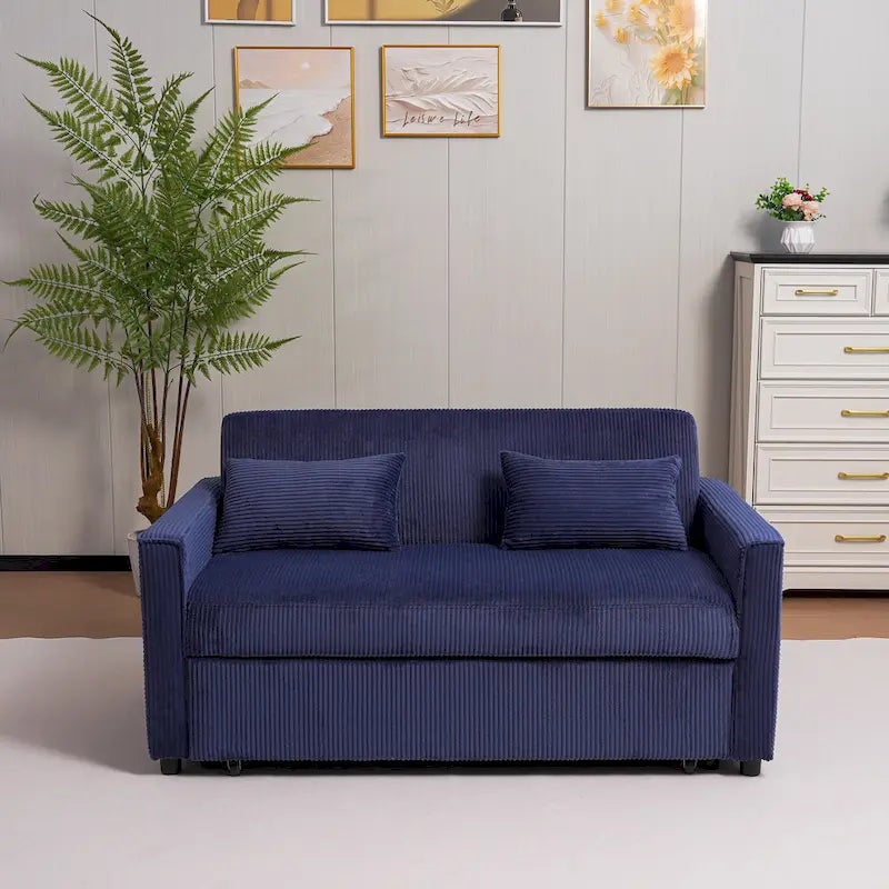 Convertible Corduroy Sofa with Adjustable Backrest and Storage Pocket