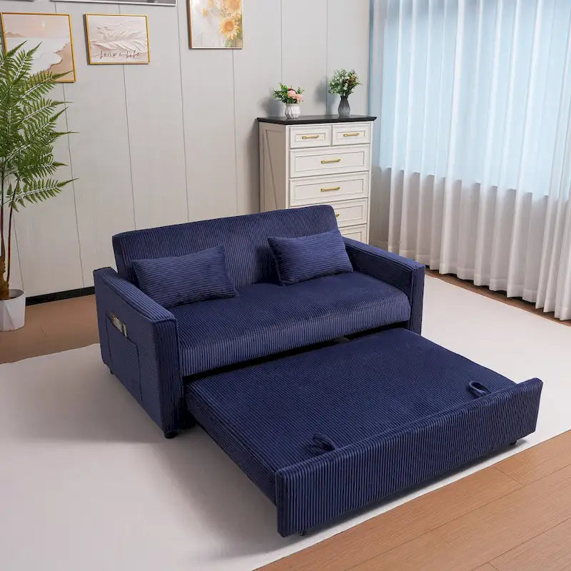 Convertible Corduroy Sofa with Adjustable Backrest and Storage Pocket