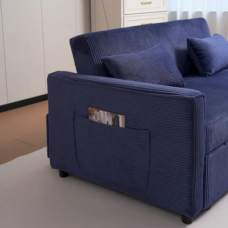 Convertible Corduroy Sofa with Adjustable Backrest and Storage Pocket