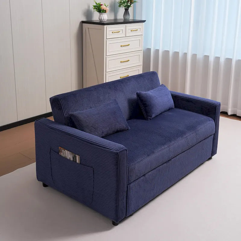 Convertible Corduroy Sofa with Adjustable Backrest and Storage Pocket