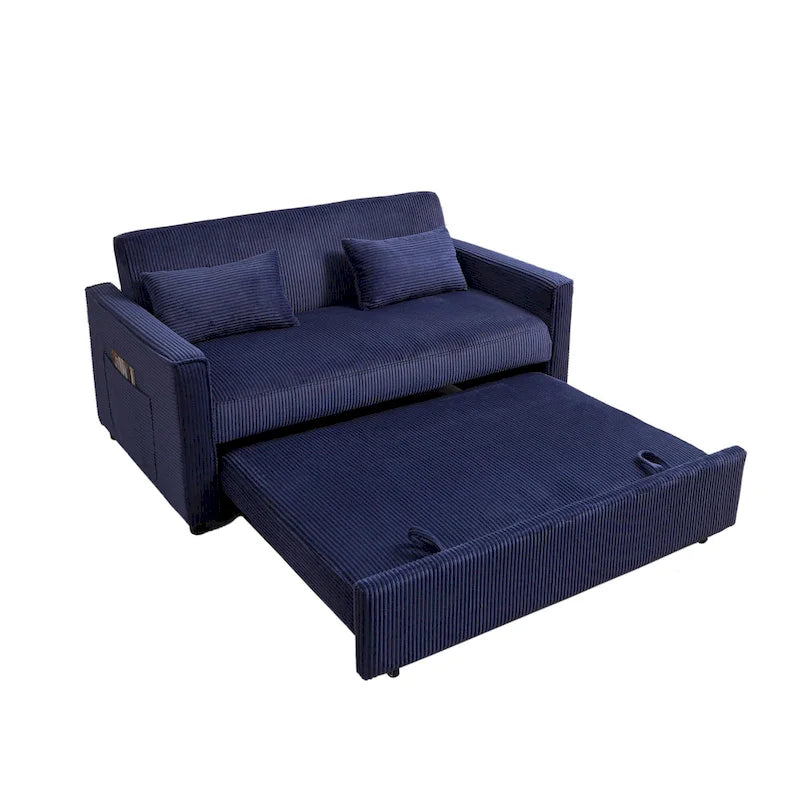 Convertible Corduroy Sofa with Adjustable Backrest and Storage Pocket