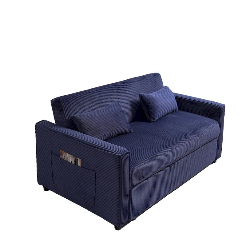 Convertible Corduroy Sofa with Adjustable Backrest and Storage Pocket
