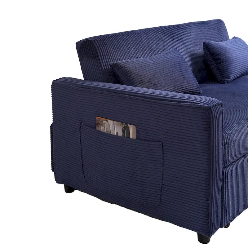 Convertible Corduroy Sofa with Adjustable Backrest and Storage Pocket