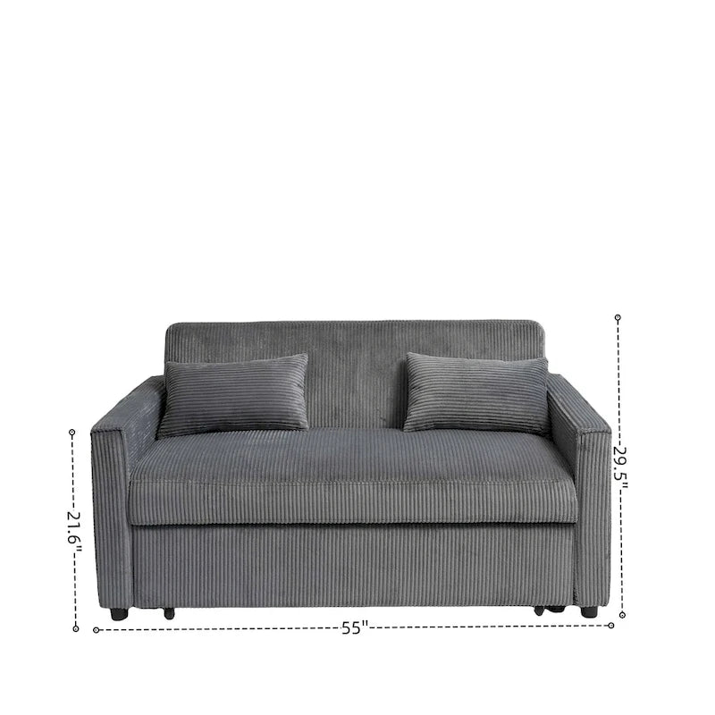 Convertible Corduroy Sofa with Adjustable Backrest and Storage Pocket