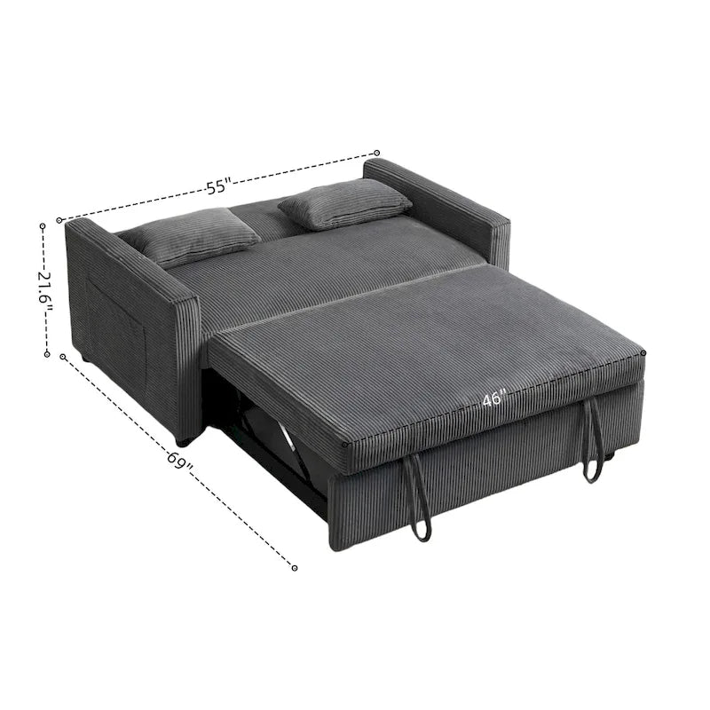 Convertible Corduroy Sofa with Adjustable Backrest and Storage Pocket