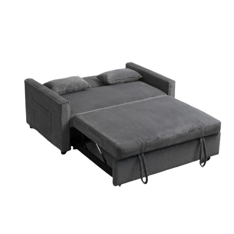 Convertible Corduroy Sofa with Adjustable Backrest and Storage Pocket