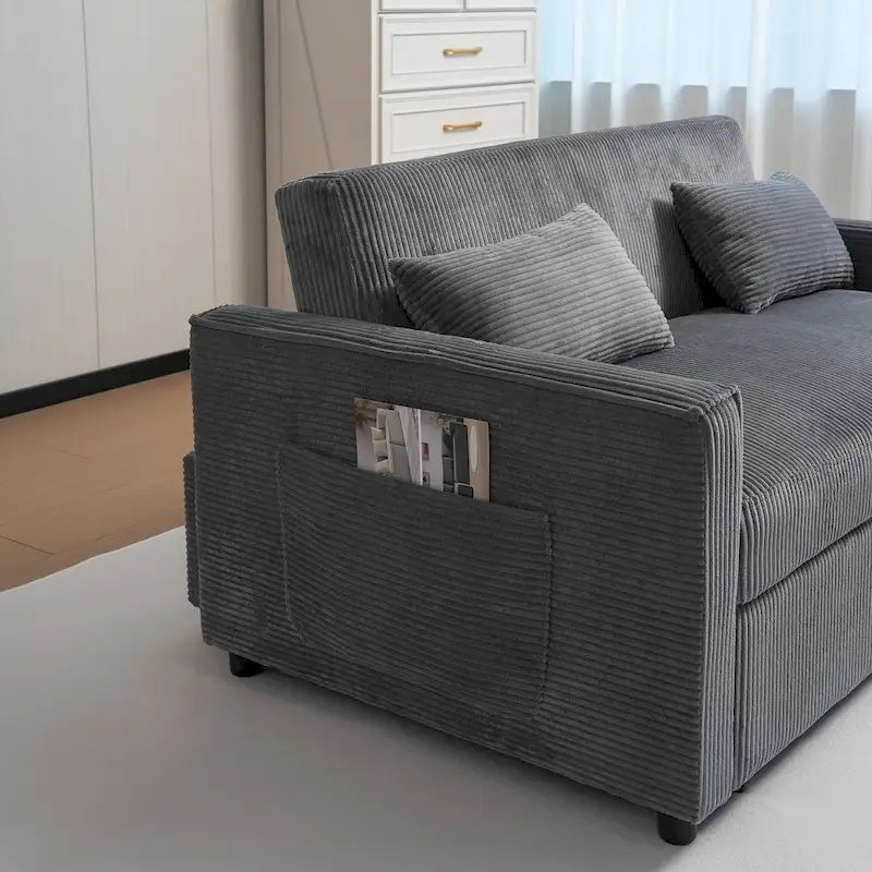 Convertible Corduroy Sofa with Adjustable Backrest and Storage Pocket