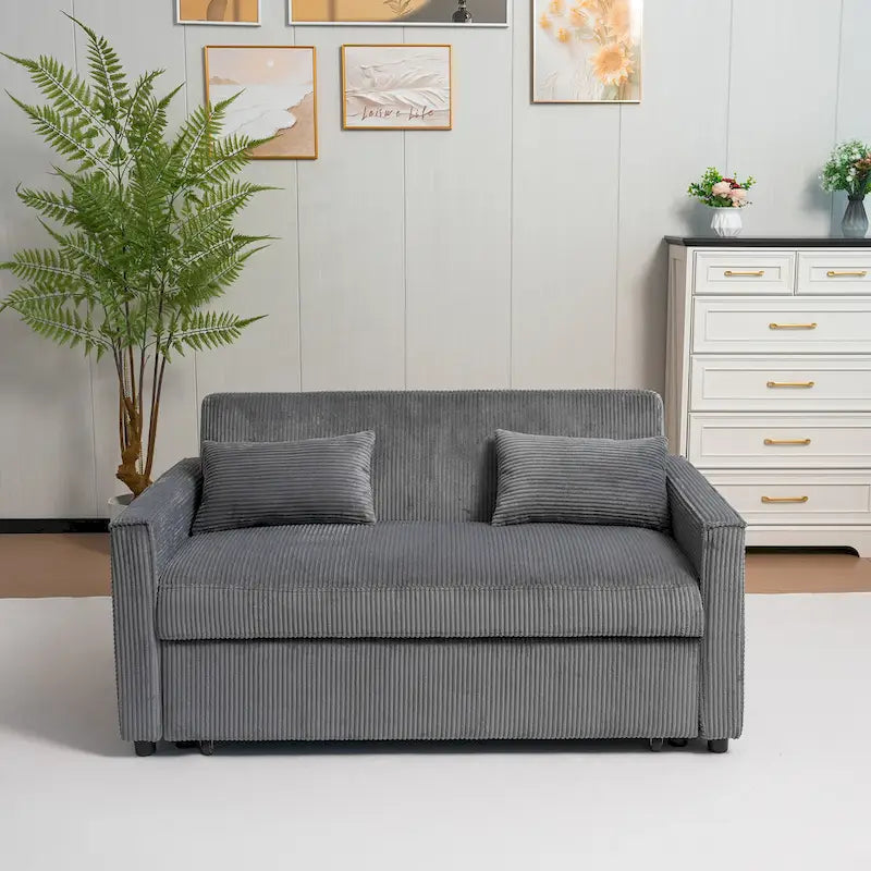 Convertible Corduroy Sofa with Adjustable Backrest and Storage Pocket
