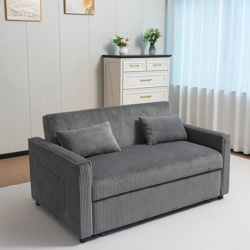 Convertible Corduroy Sofa with Adjustable Backrest and Storage Pocket