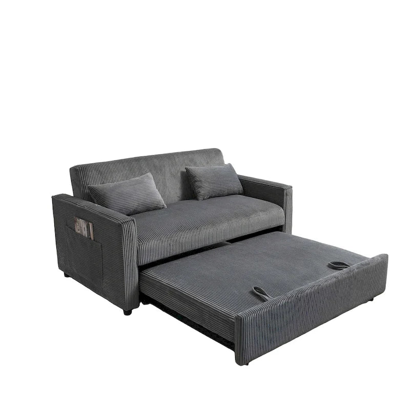 Convertible Corduroy Sofa with Adjustable Backrest and Storage Pocket