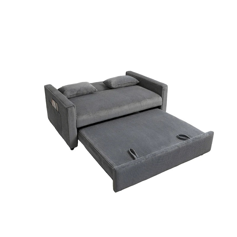 Convertible Corduroy Sofa with Adjustable Backrest and Storage Pocket