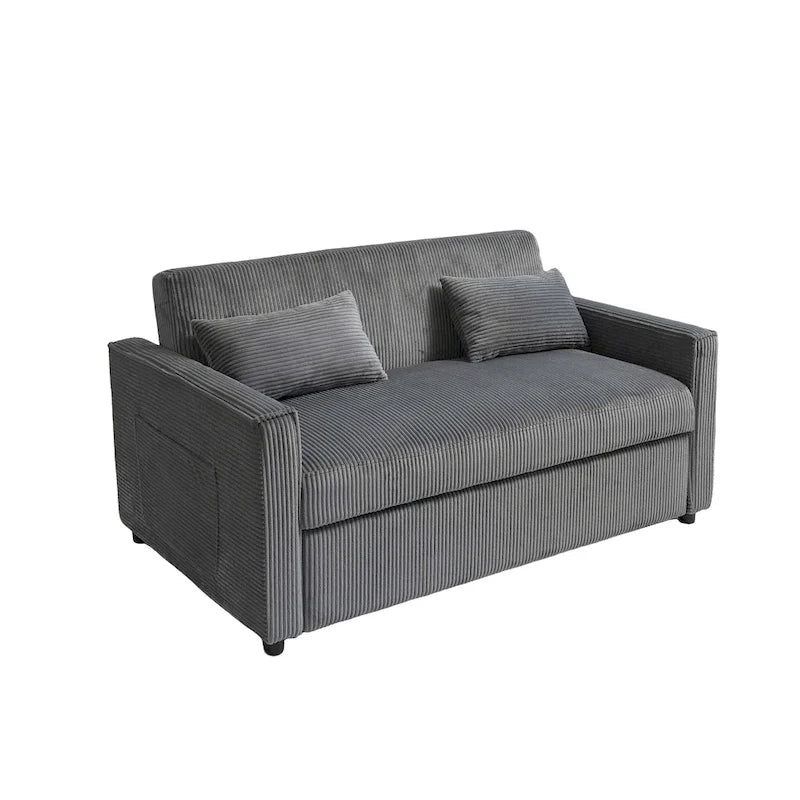 Convertible Corduroy Sofa with Adjustable Backrest and Storage Pocket