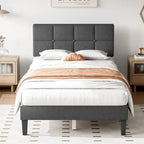 Queen Size Linen Upholstered Platform Bed with Adjustable Headboard and Wood Slat Support