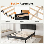 Queen Size Linen Upholstered Platform Bed with Adjustable Headboard and Wood Slat Support