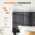Queen Size Linen Upholstered Platform Bed with Adjustable Headboard and Wood Slat Support