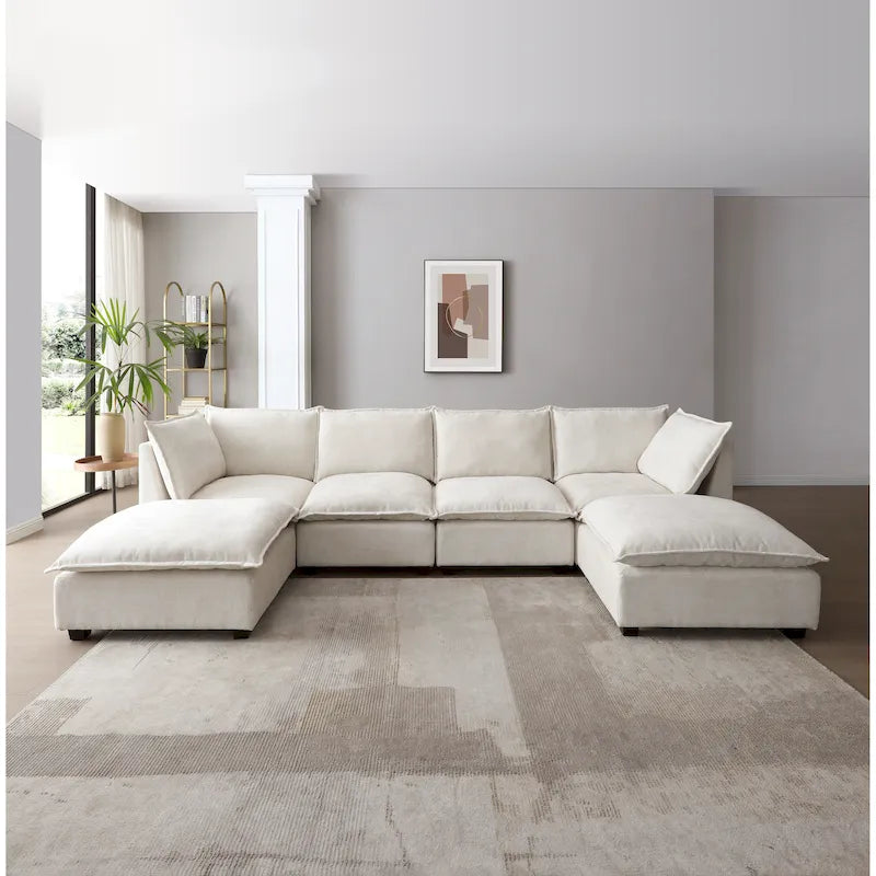 6-Seat Modular Sectional Sofa with Convertible Ottoman