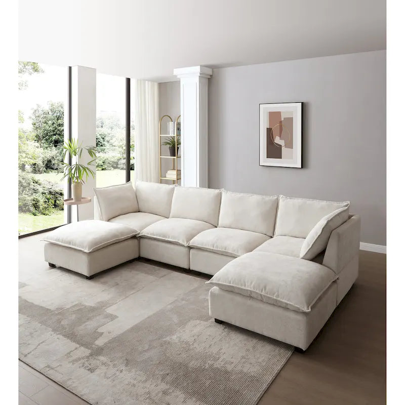 6-Seat Modular Sectional Sofa with Convertible Ottoman
