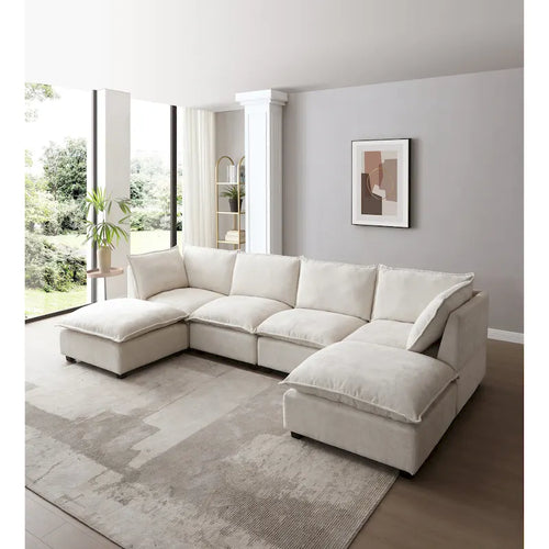 6-Seat Modular Sectional Sofa with Convertible Ottoman