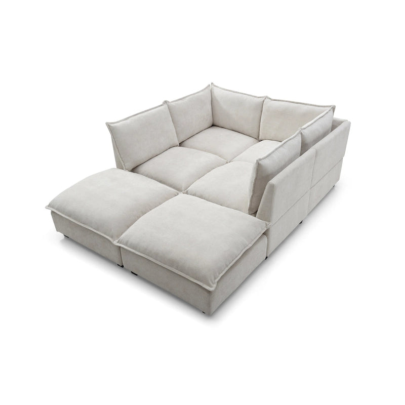 6-Seat Modular Sectional Sofa with Convertible Ottoman