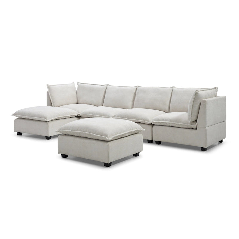 6-Seat Modular Sectional Sofa with Convertible Ottoman