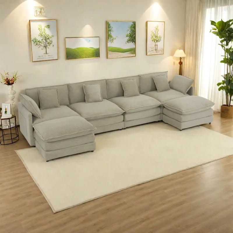 6-Piece Corduroy Modular Sectional Sofa with Side Storage Pockets
